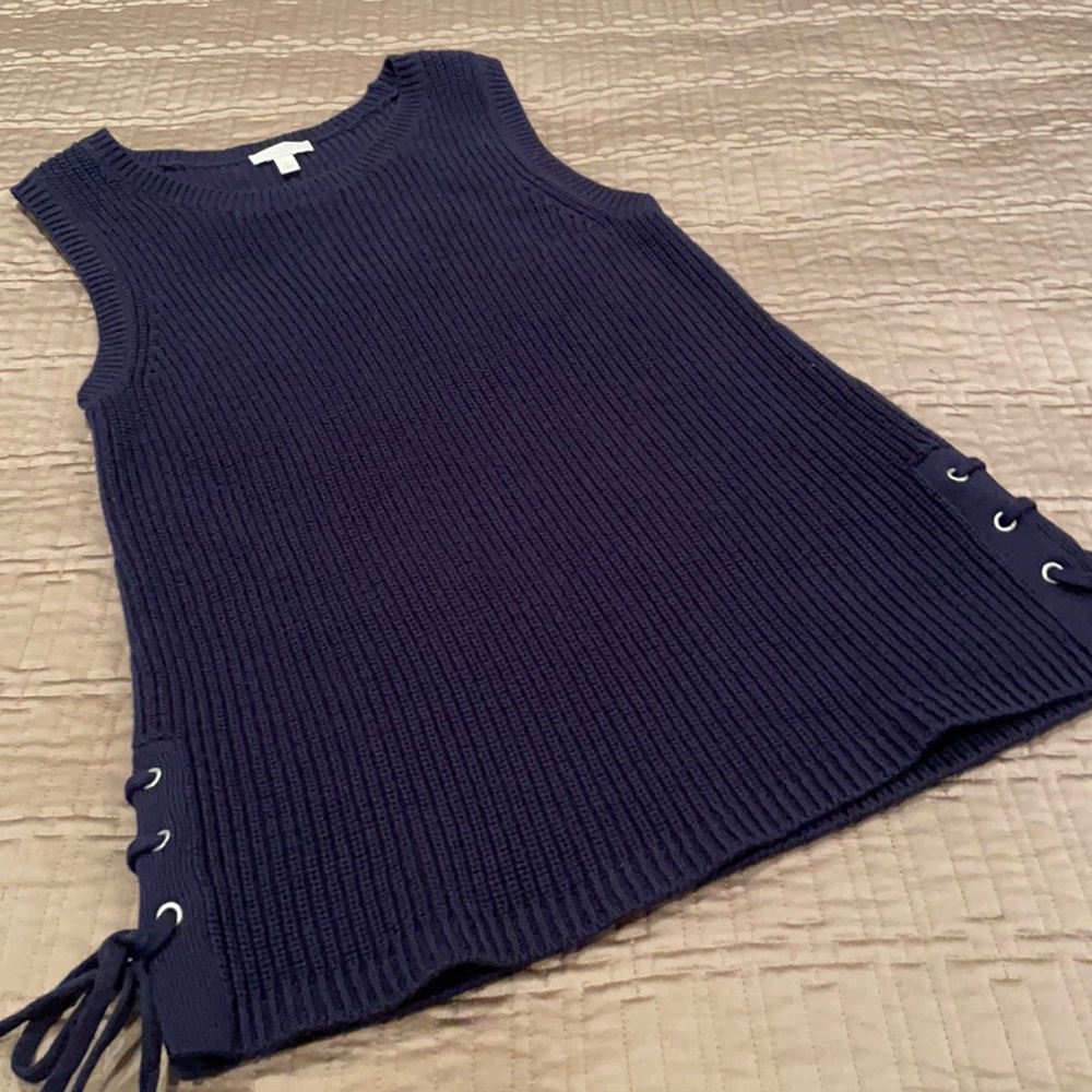 Talbots sweater vest, cotton, navy, P